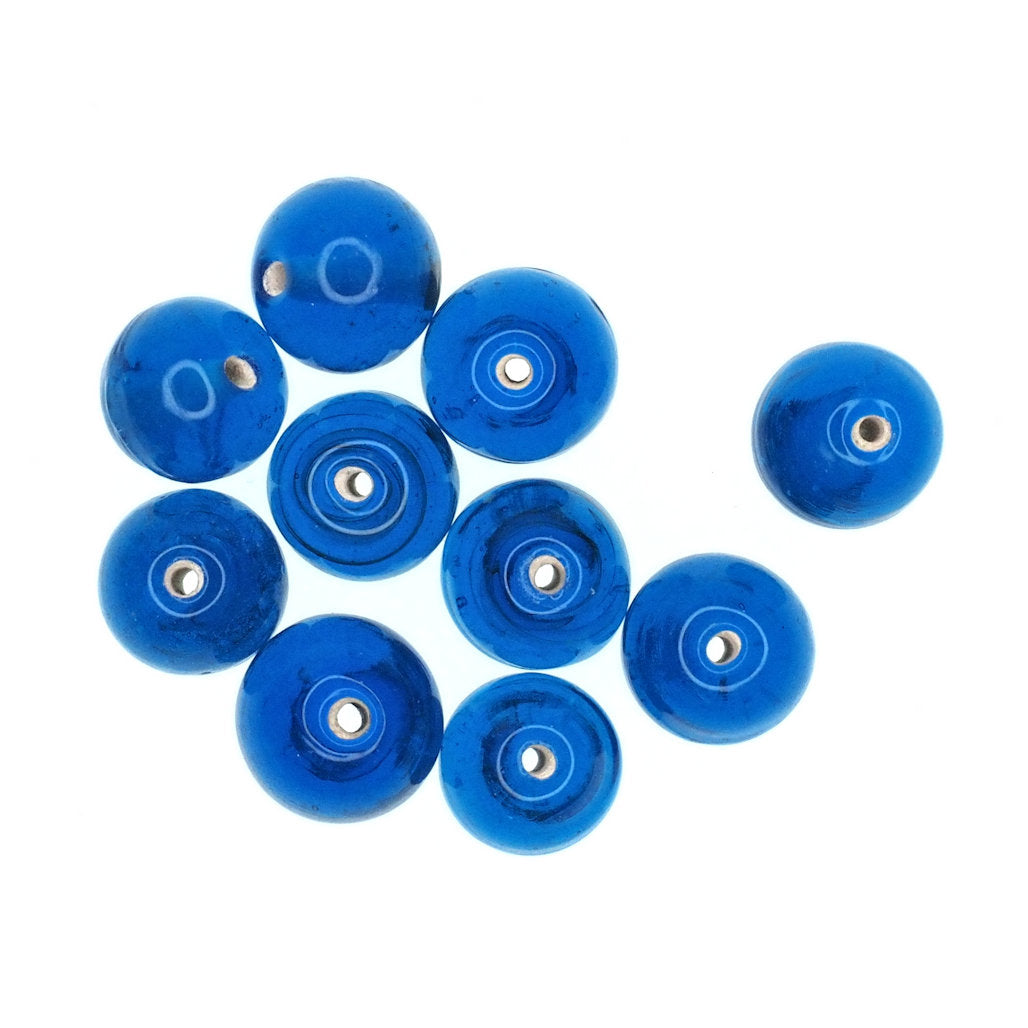 Azure blue hand wound glass round bead