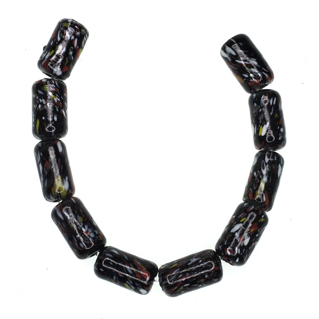 Black background millefiori tube beads