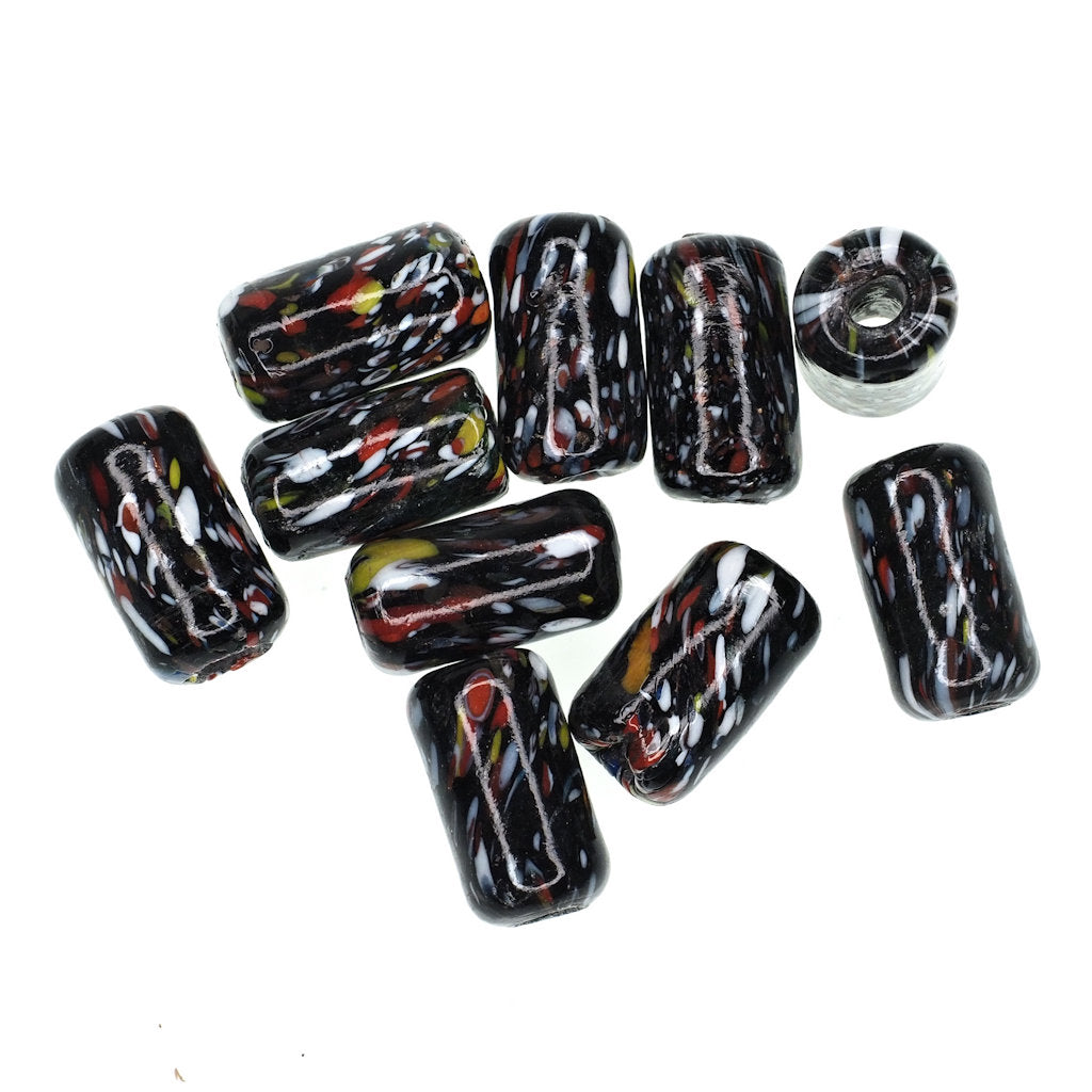 Black background millefiori tube beads