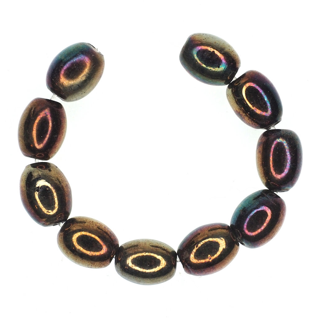 Raku finish round oval bead