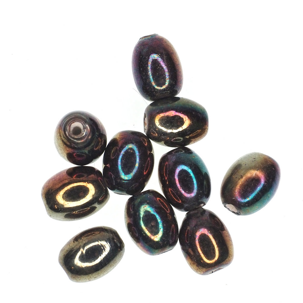 Raku finish round oval bead