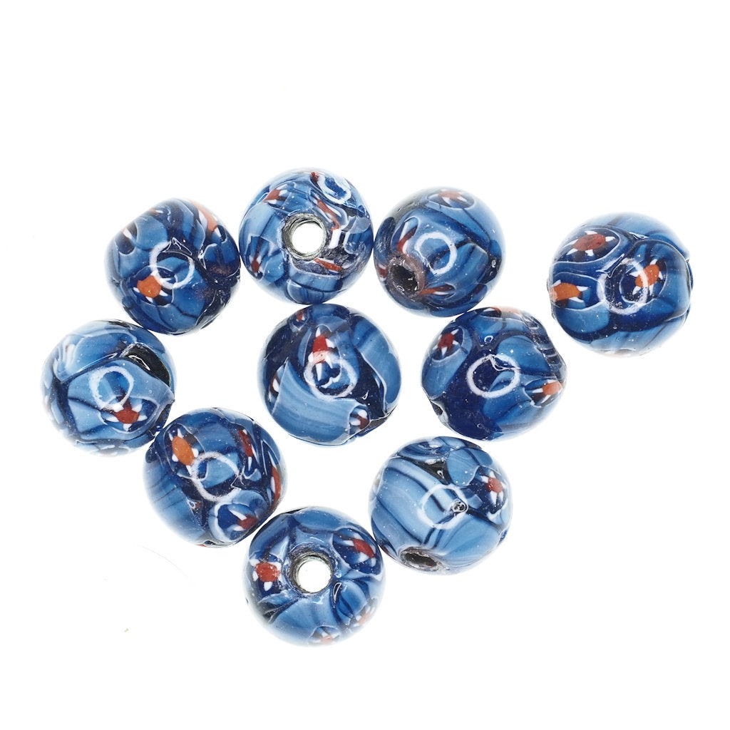 Round blue millefiori bead