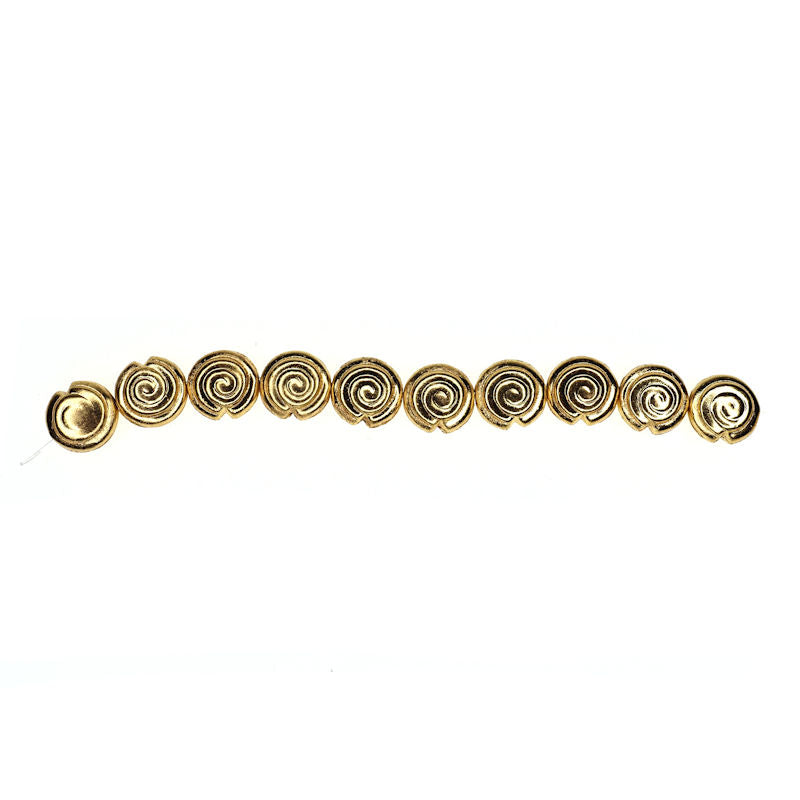 Flat 16 mm gold-plate spiral beads