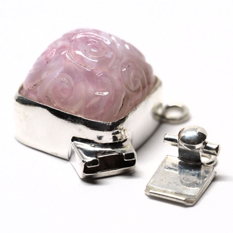 Pink carved glass dome pendant clasp