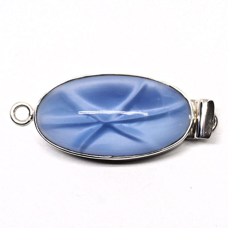 Light blue glass oval star clasp