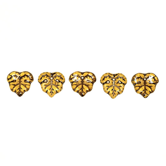 Vintage amber and gold leaf beads