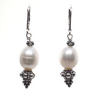 Granulated sterling silver and pearl earrings