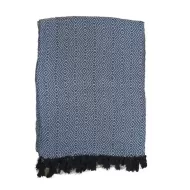 Blue and black hand-loomed cotton blanket